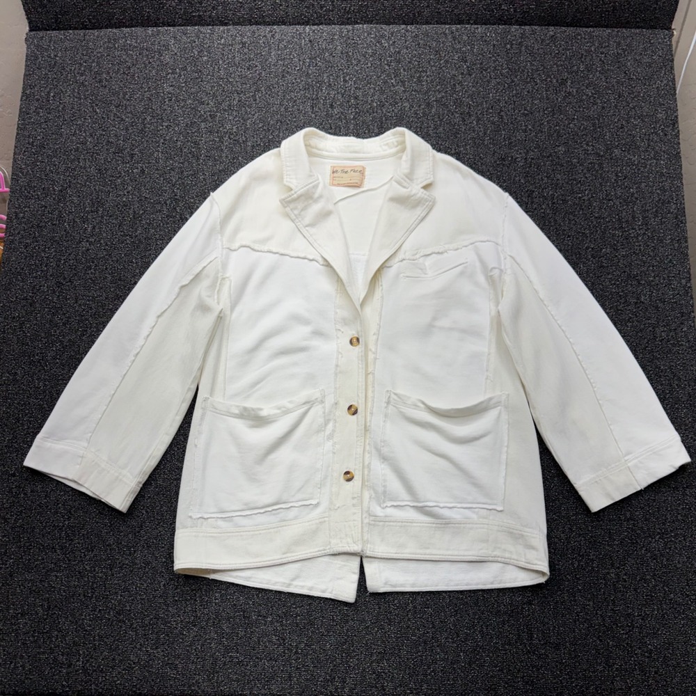 We The Free Free People Oversized Raw Edge Blazer Jacket Womens S White Fair